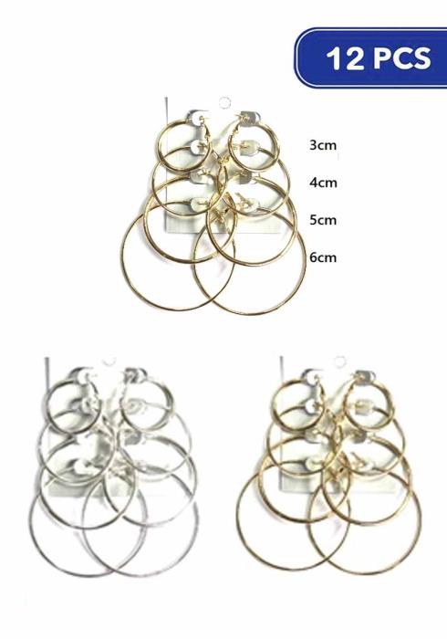 Fashion Multi Hoop Earring 4 Pair Set   (Dozen per Pack)