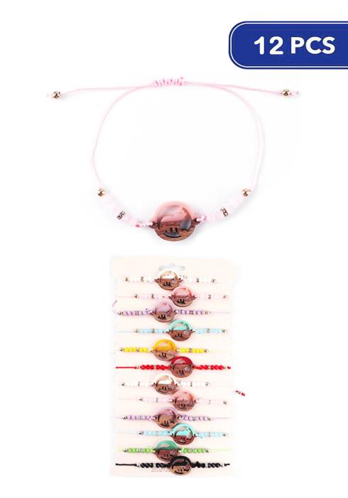 Round Elephant Multi Color Bead String Bracelet   (Dozen per Pack)