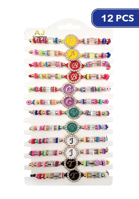 Fashion Initial Multi Bead Bracelet   (Dozen per Pack)