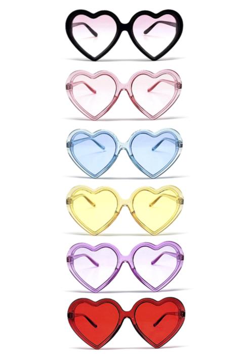 Fashion Color Heart Clear Sunglasses  (Dozen per Pack)