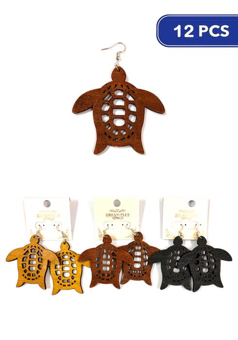 Fashion Turtle Wood Dangle Earring   (Dozen per Pack)