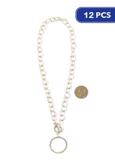 Rhinestone Open Circle Chain Necklace  - S (Dozen per Pack)