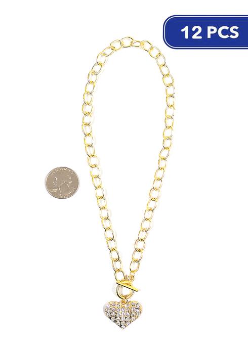 Rhinestone Heart Chain Necklace  - G (Dozen per Pack)
