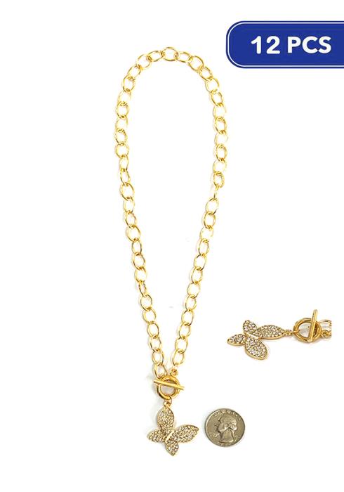 Rhinestone Butterfly Chain Necklace  - G (Dozen per Pack)