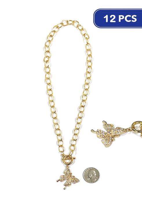Rhinestone Butterfly Chain Necklace  - G (Dozen per Pack)
