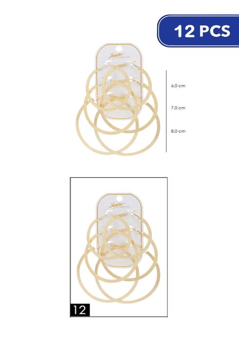Fashion Metal Hoop Earring 3 Pair Set  - G (Dozen per Pack)