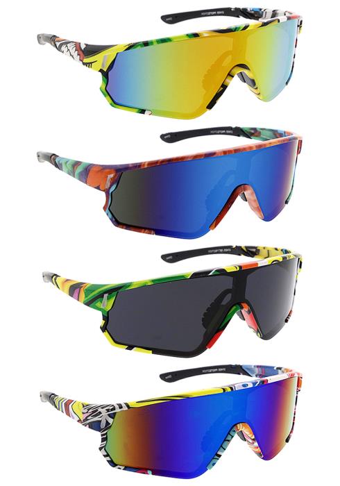 Stylish Multi Pattern Color Sports Sunglasses  (Dozen per Pack)