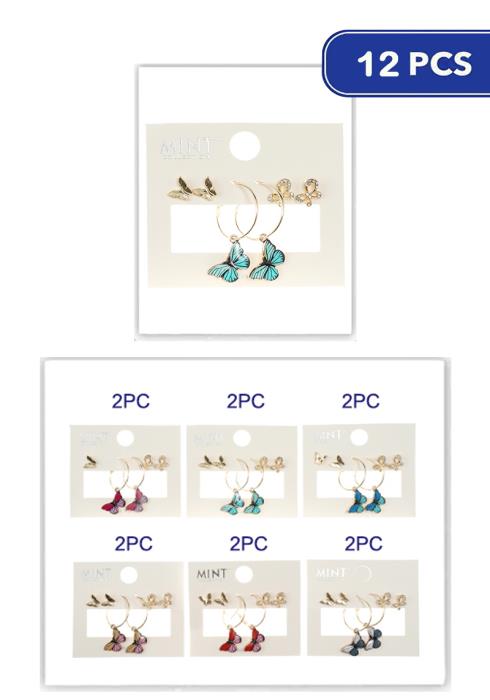 Fashion Chic Color Butterfly 3 Pair Earring Set   (Dozen per Pack)