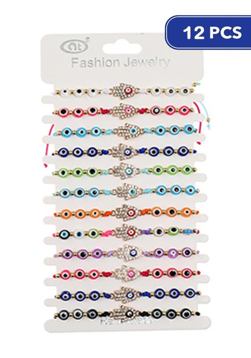 Hamsa Eye Color String Bracelet   (Dozen per Pack)