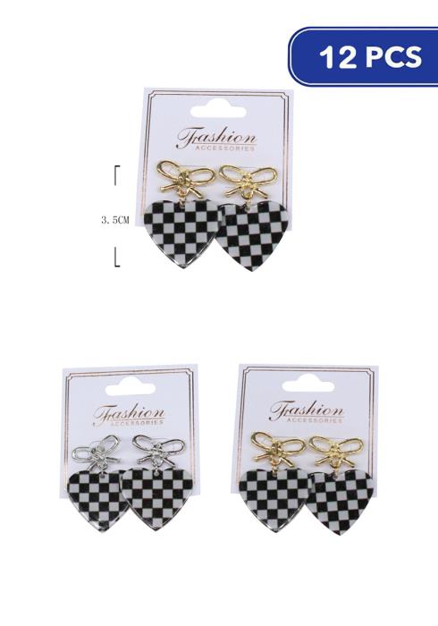 Fashion Metal Knot Checker Heart Earring   (Dozen per Pack)