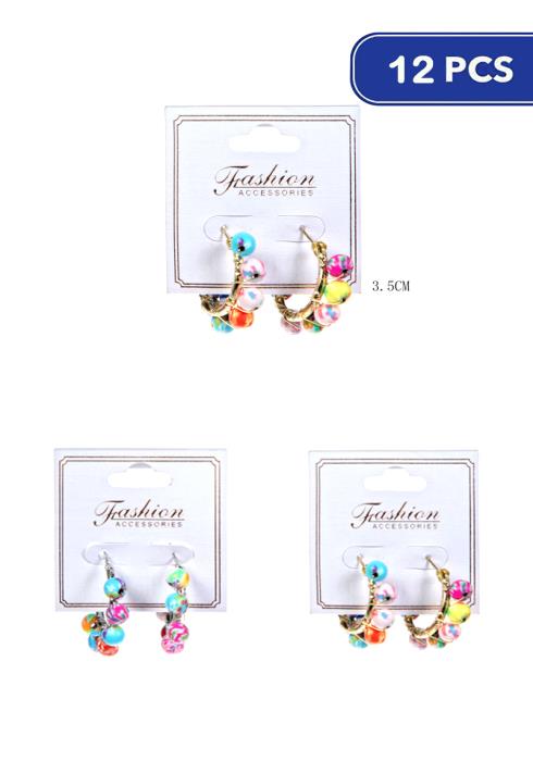Fashion Metal Multi Color Ball Bead Dangle Earring   (Dozen per Pack)