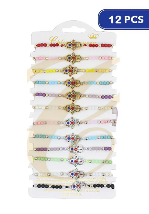 Fashion Bead Hamsa Bracelet  - Gs (Dozen per Pack)