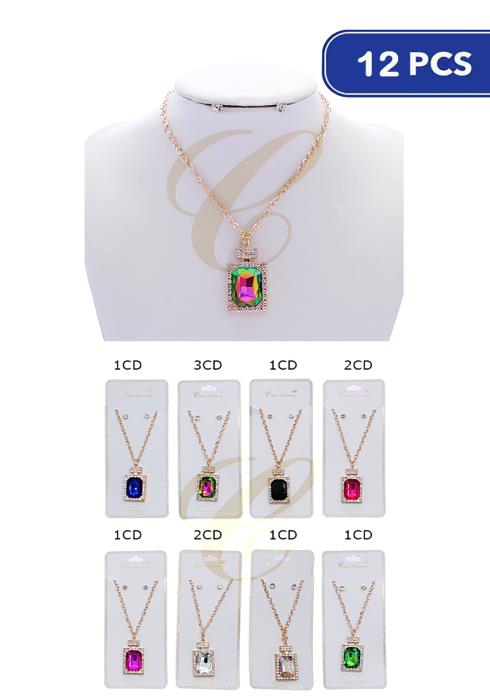 Fashion Crystal Pendant Necklace Earring Set  - R (Dozen per Pack)