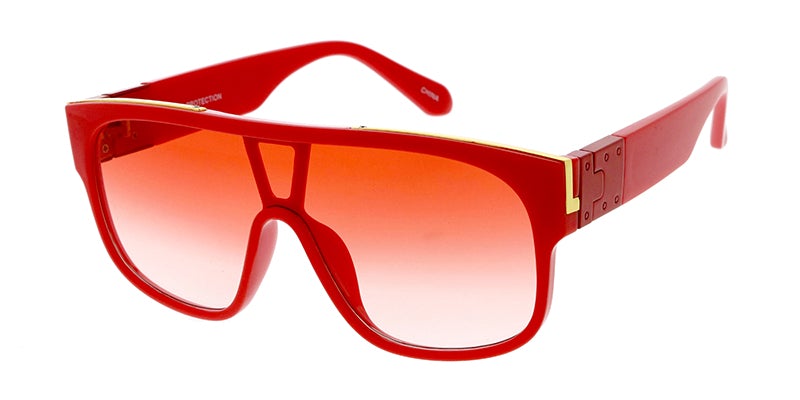 7895COL Unisex Plastic Large Flat Top Shield Color Frame w/ Metal Accents and Color Lens