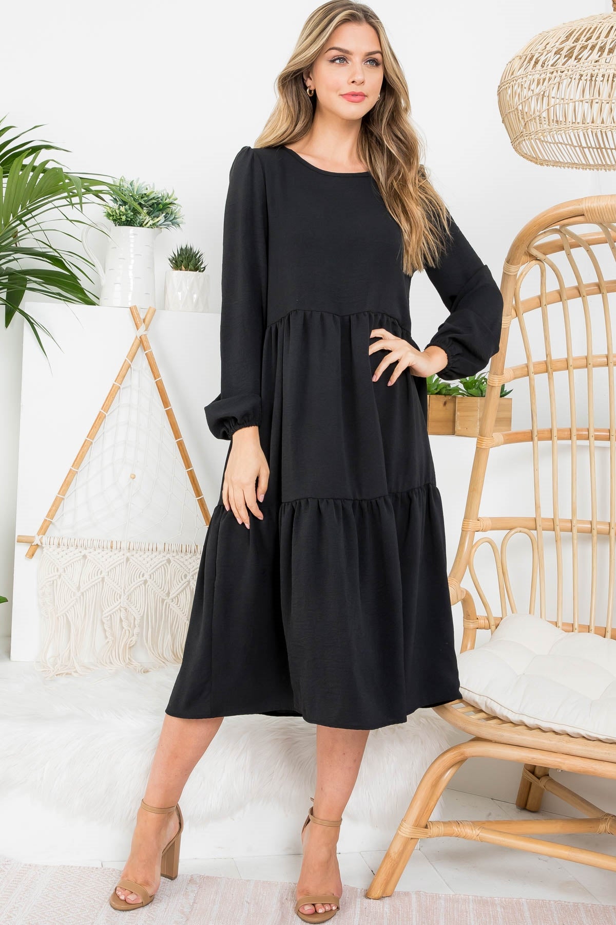Black Cuffed Sleeve Raffle Caftan Dress (Pack of 7 PCS)