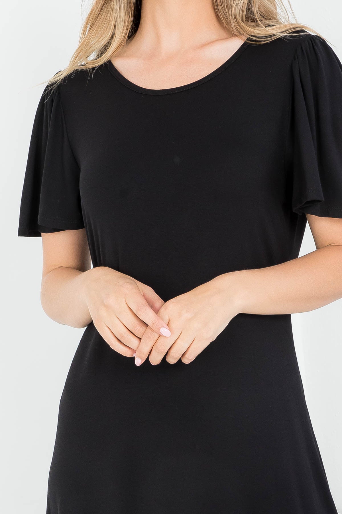 Black Round Neckline Ruffle Sleeve Asymetric Dress (Pack of 6 PCS)