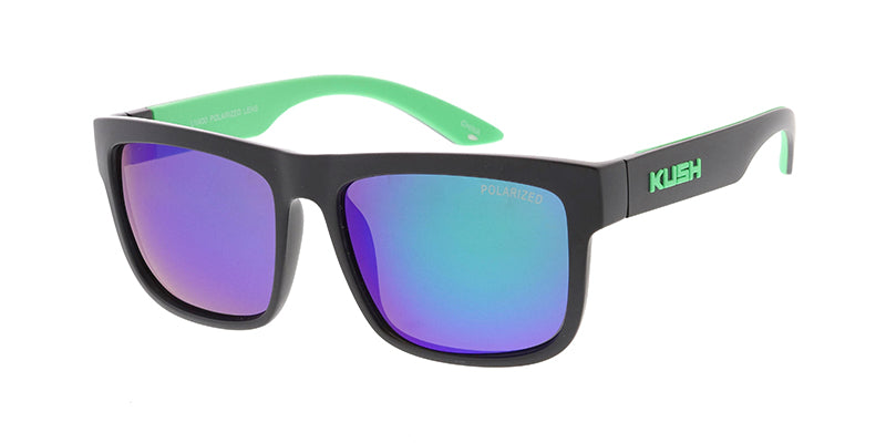 KUSH Large Flat Top Double Injection Rubber Accent Frame w/ Color Mirror Polarized Lens (Pack of Dozen)