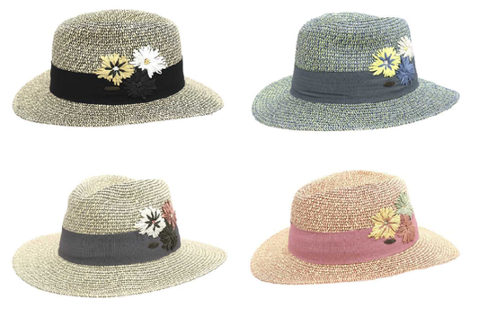 Floral Embroidery Heather Panama Hat